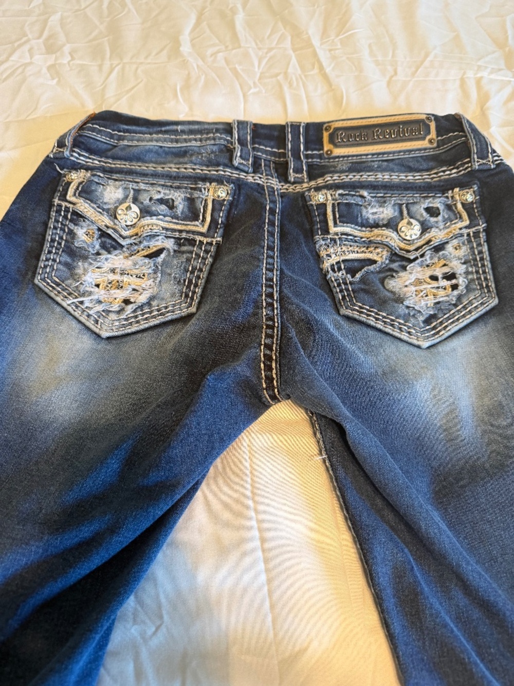 Rock Revival Shorts Womens 29 Blue Easy Bermuda 12" Abree Distressed Flap Pocket